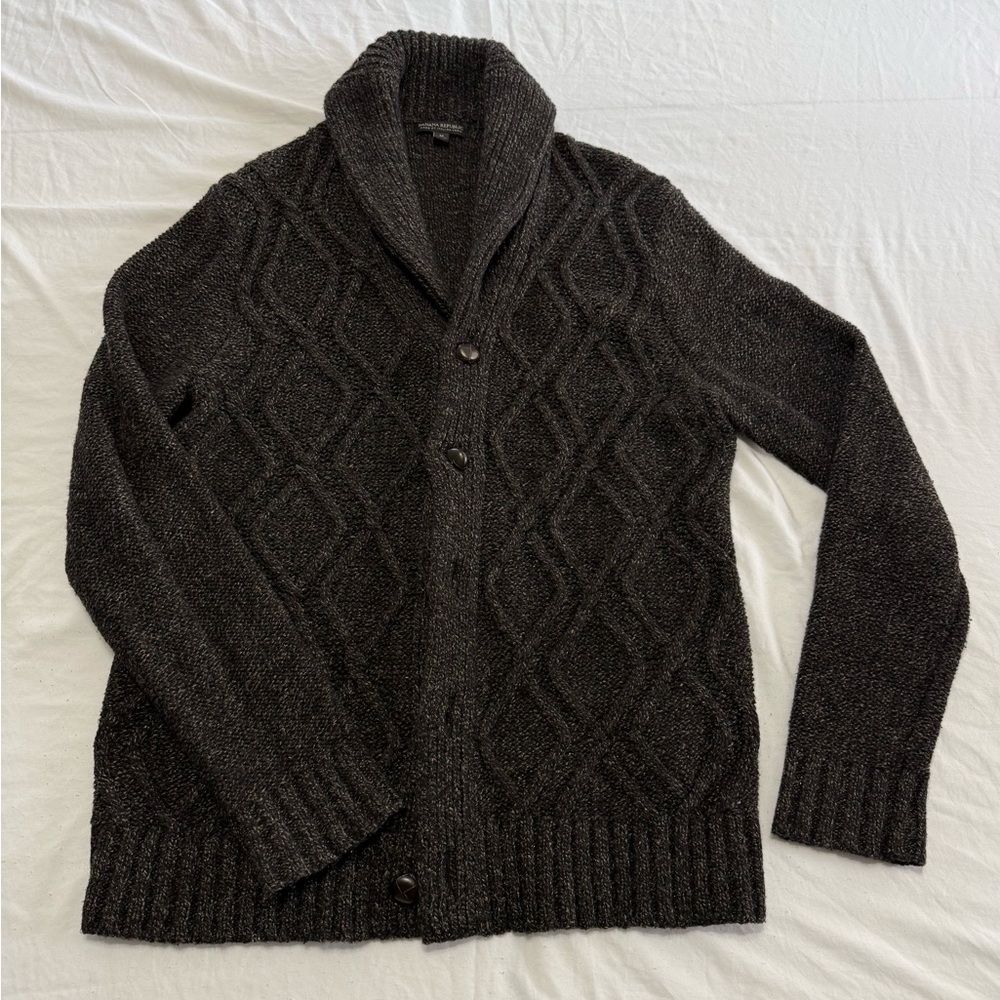 Men's Cable Knit Banana Republic Shawl Collar Speckled Cardigan M Charcoal Grey